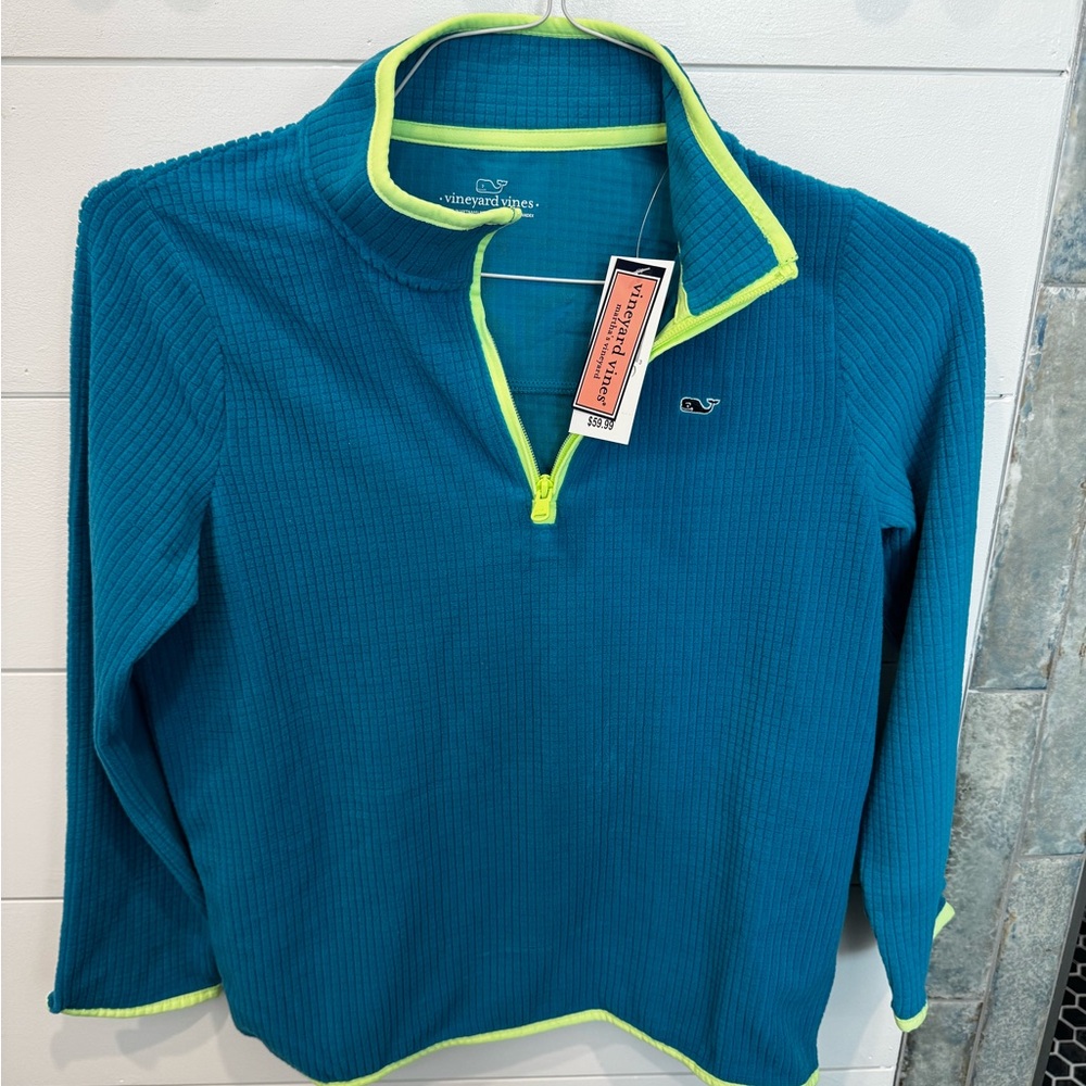 Boys size medium Vineyard Vines Teal 3/4 zip Pullover with Lime Accents